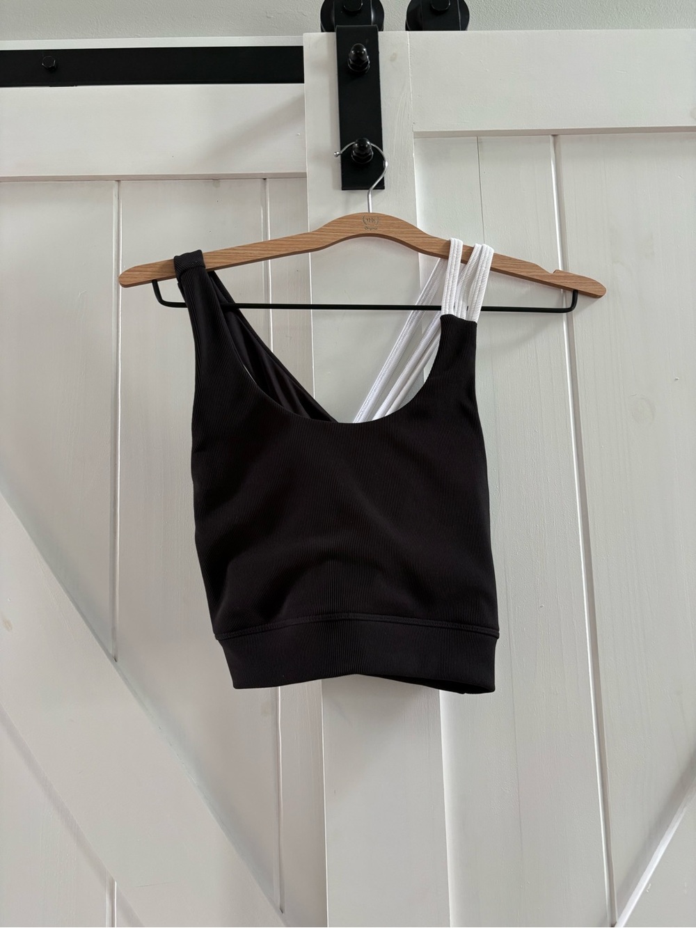 Move Theology Ribbed Black/White Cross Back Sports Bra Tank Workout Top